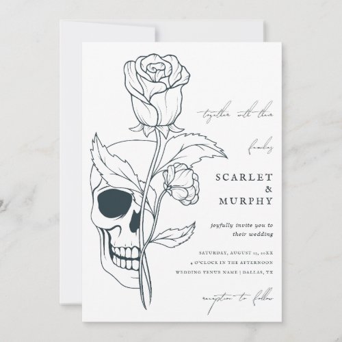 Gothic Floral Skull  Monogram Halloween Wedding   Invitation