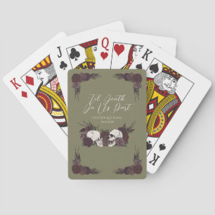 Gothic Floral Skull Olive Green Poker Cards