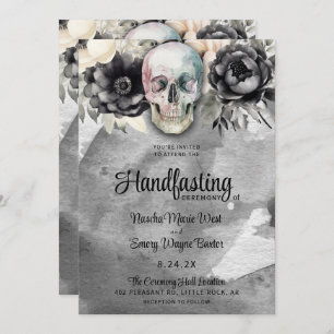 Gothic Floral Skull & Peony Handfasting Invitation