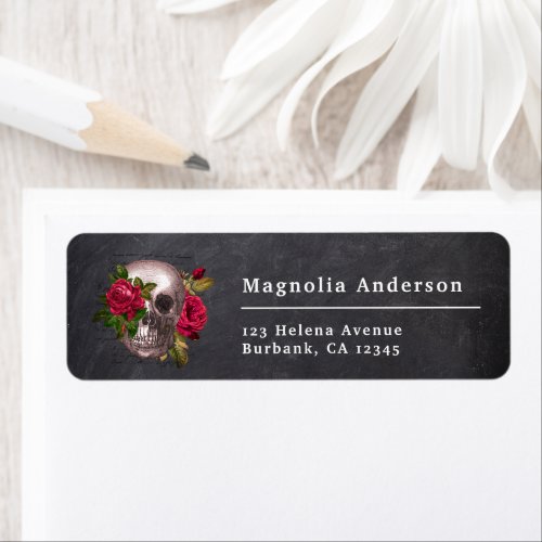 Gothic Floral Skull Return Address Label