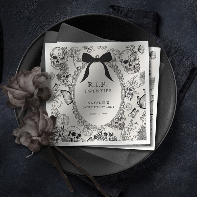 Gothic Floral Skull RIP Twenties 30th Birthday Napkins (Gothic Floral Skull RIP Twenties 30th Birthday Napkins)