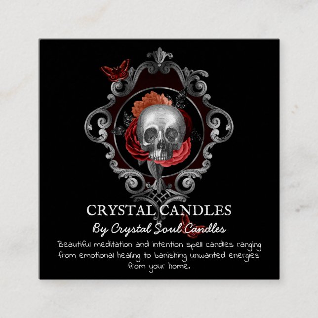 Gothic Floral Skull Spell Instruction Square Busin Square Business Card (Front)