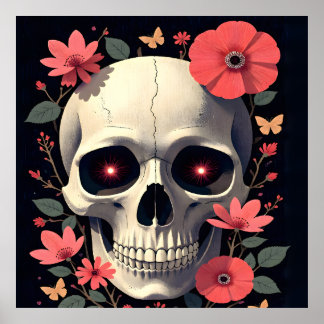 Gothic Floral Skull - Stylized Skull Poster