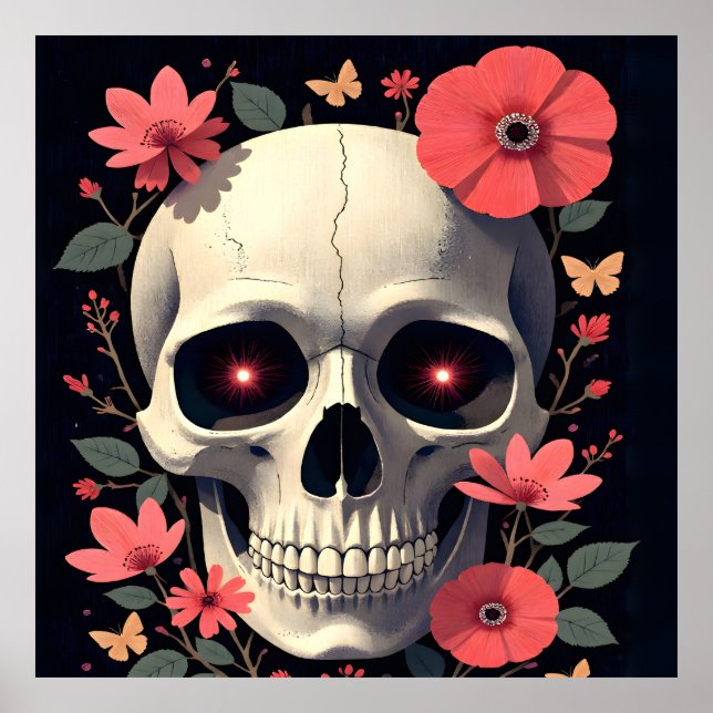 Gothic Floral Skull - Stylized Skull Poster (Front)
