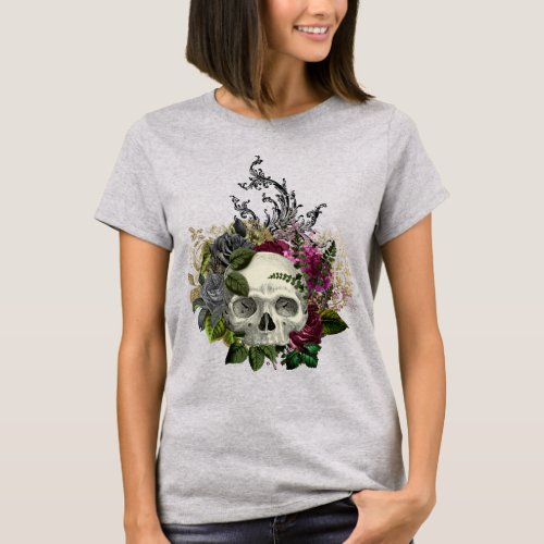 Gothic Floral Skull T-Shirt