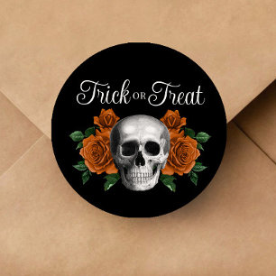 Gothic Floral Skull Trick Or Treat Halloween Classic Round Sticker