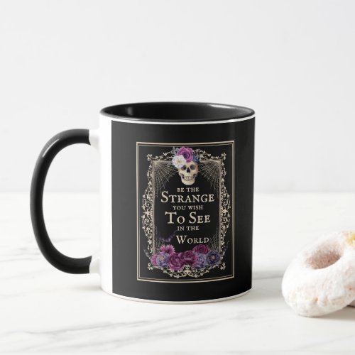 Gothic Floral Skull Vintage Border Black Coffee Mug