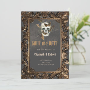 Gothic Floral Skull Vintage Frame Save The Date