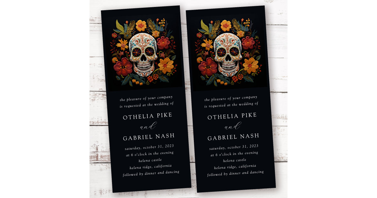 Gothic Floral Skull Wedding Invitation 