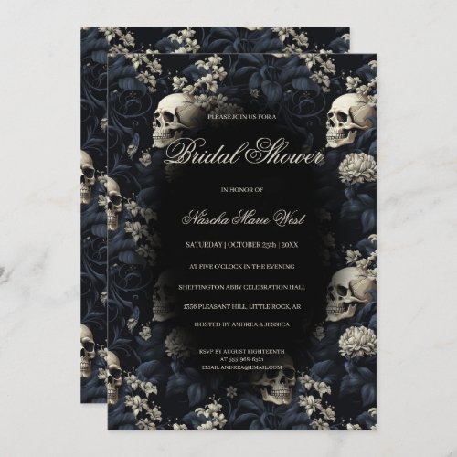 Gothic Floral Skulls Moody Dark Bridal Shower Invitation