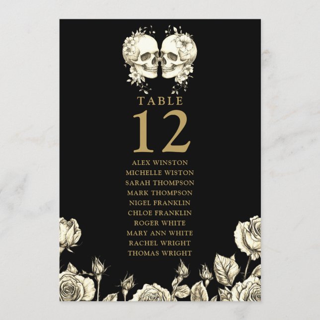 Gothic Floral Skulls Table Number Seating Chart (Front)