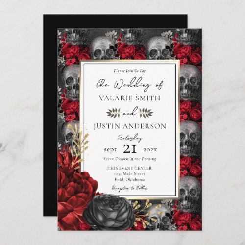 Gothic Floral Skulls Wedding  Invitation