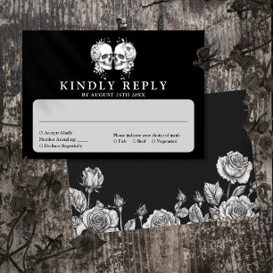 Gothic Floral Skulls Wedding RSVP Card