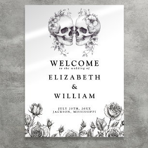 Gothic Floral Skulls Wedding Welcome Sign