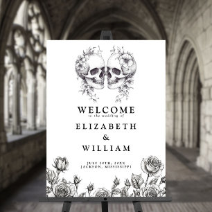 Gothic Floral Skulls Wedding Welcome Sign