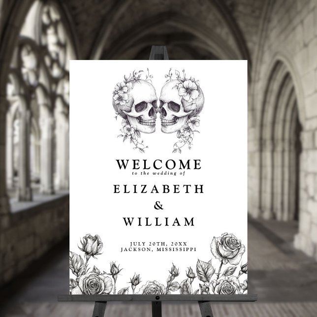 Gothic Floral Skulls Wedding Welcome Sign (Gothic Floral Skulls Wedding Welcome Sign)
