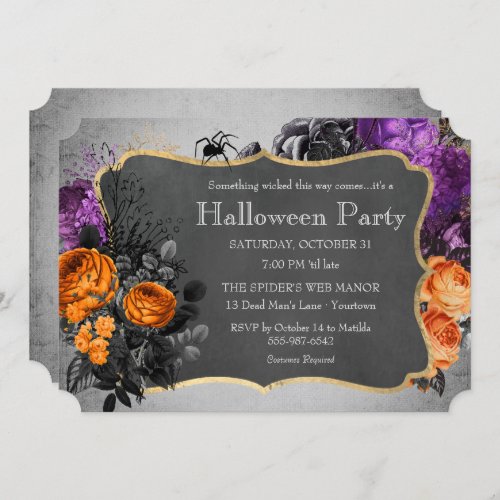 Gothic Floral Spider Halloween Party Invitation