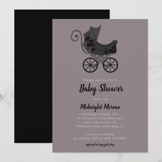 Gothic Floral Stroller Baby Shower Invitation (Front/Back)