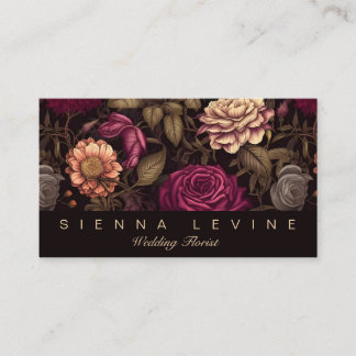 Gothic Floral Vintage Red Cream Black Flowers Dark Business Card