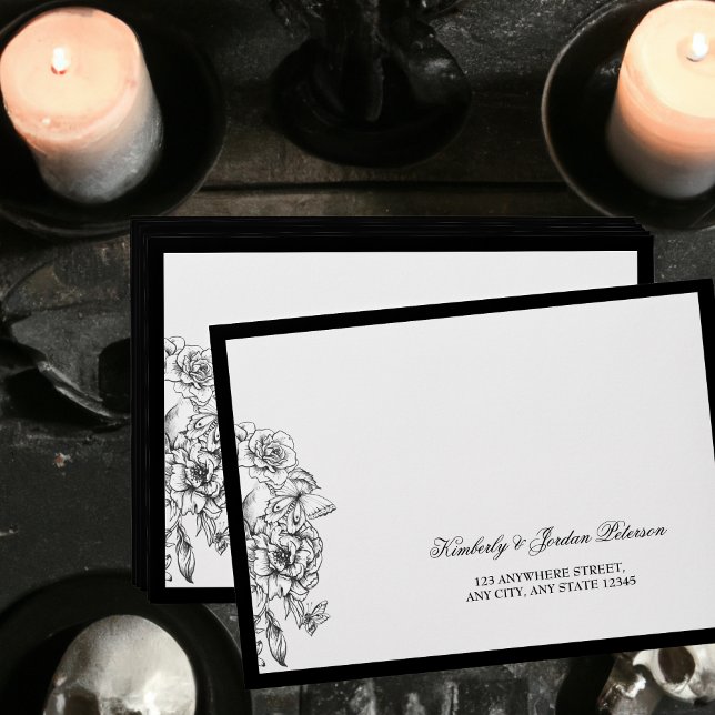Gothic Floral Wedding Black and White Envelope (Creator Uploaded)