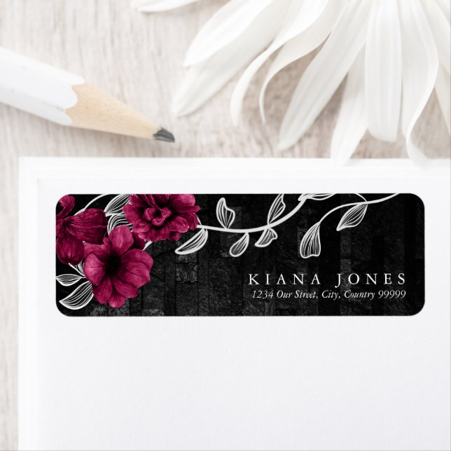 Gothic Floral Wedding Burgundy ID866 Label (Insitu)