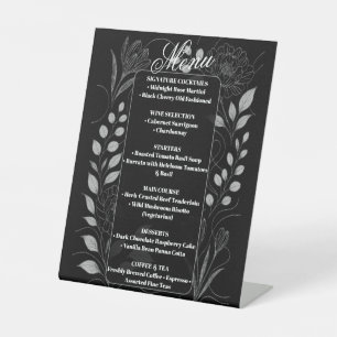 Gothic Florals Monochrome Black White Wedding Menu Pedestal Sign
