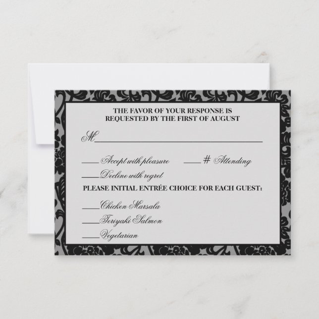 Gothic Flourish Black & Grey  Response Card (Front)
