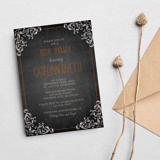 Gothic Flourish Halloween Holiday Bridal Shower Invitation (Creator Uploaded)