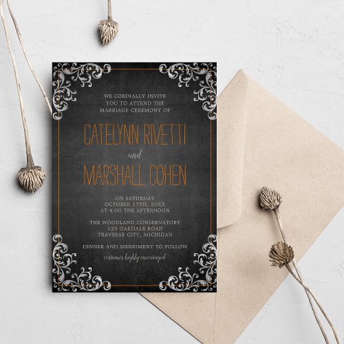 Gothic Flourish Halloween Holiday Dark Wedding Invitation