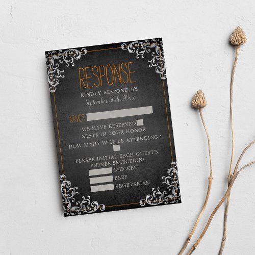 Gothic Flourish Halloween Orange Holiday Wedding RSVP Card