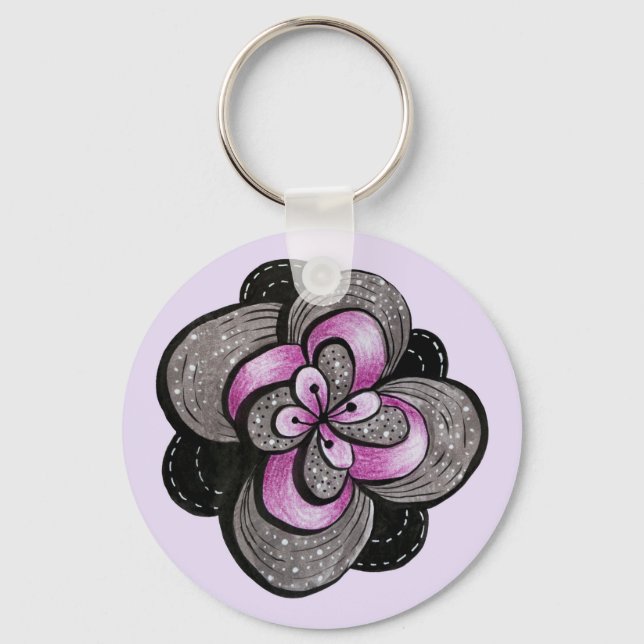 Gothic Flower Purple Black Abstract Floral Keychain (Front)