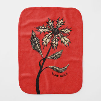 Gothic Flower Retro Vintage Ink Red And Black Name Baby Burp Cloth