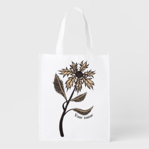 Gothic Flower Retro Vintage Ink Red Black Name Grocery Bag