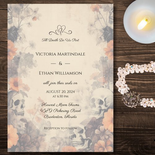 Gothic Flowers and Skulls Wedding  Invitation