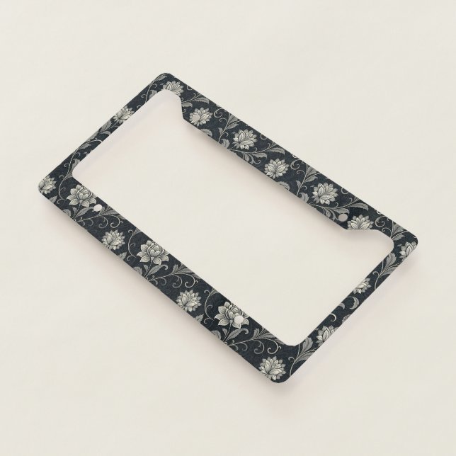 Gothic Flowers Pattern License Plate Frame (3/4)