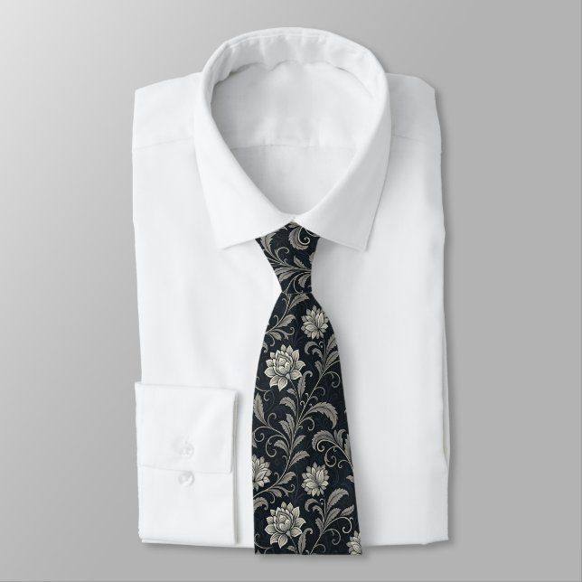 Gothic Flowers Pattern Neck Tie (Tied)
