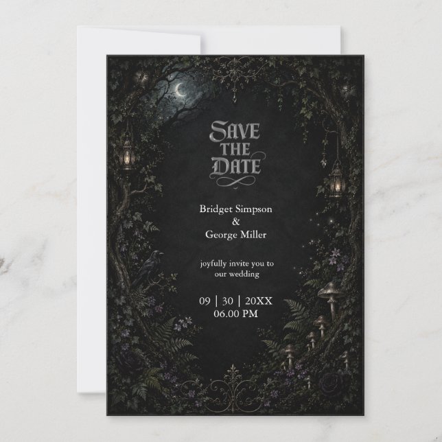 Gothic Forest Moon Lantern Wedding  Invitation (Front)