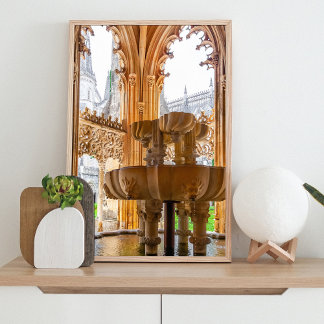Gothic Fountain and Cloister. Monastery of Batalha Framed Art
