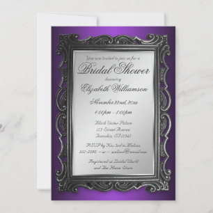 Gothic Frame Gray Purple Bridal Shower Invitations