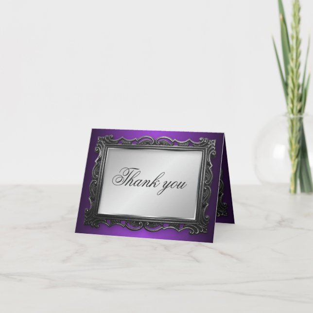 Gothic Frame Gray Purple Thank You Cards (Front)