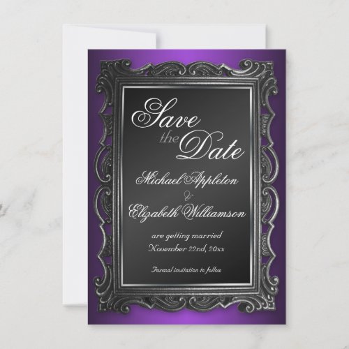 Gothic Frame Purple Save the Date Announcements