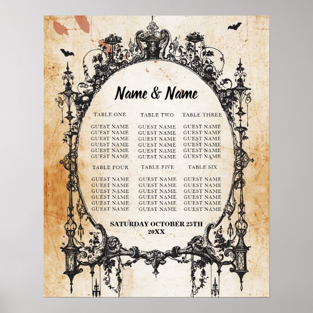 Gothic Frame Table Plan Wedding Poster Seating (Front)