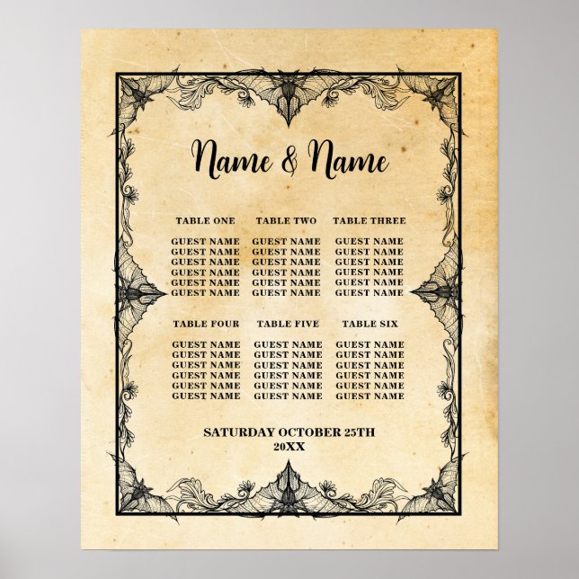 Gothic Frame Table Wedding Halloween Seating Plan Poster (Front)