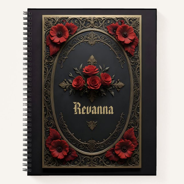 Gothic Frame with Red Flowers Notebook (Front)