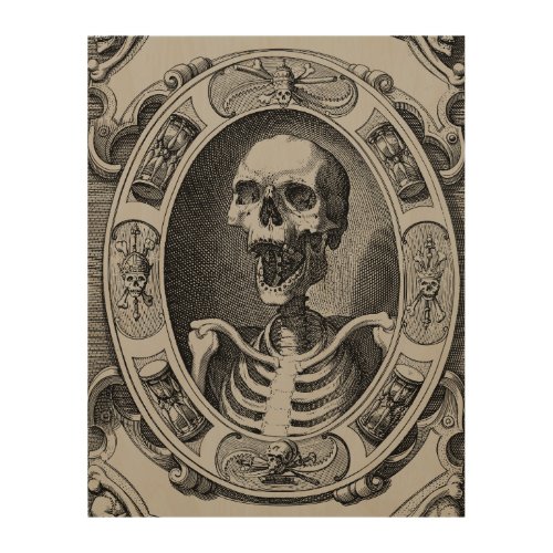 Gothic Framed Skeleton Line Drawing Wood Wall Art