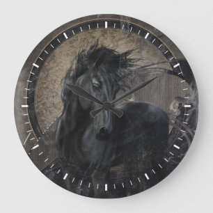 Gothic Friesian Horse Large Clock