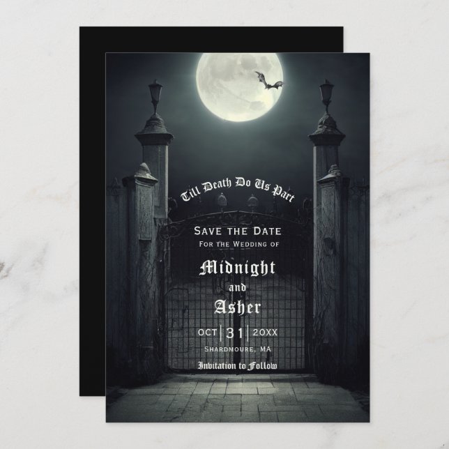 Gothic Full Moon Bat Save The Date (Front/Back)