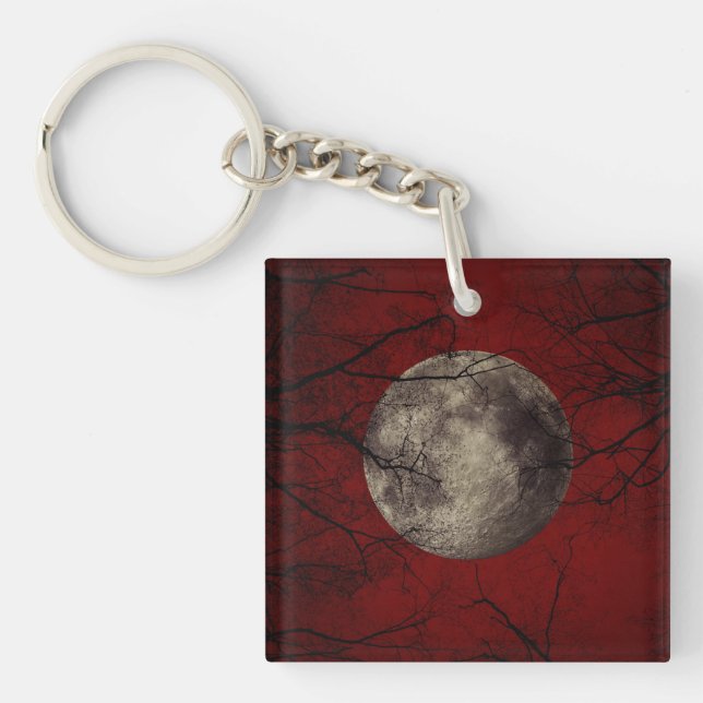 Gothic Full Moon with Haunting Trees Keychain (Front)
