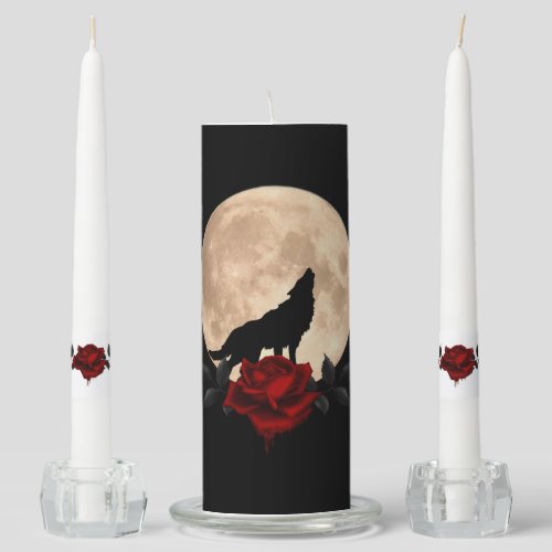 Gothic Full Moon With Wolf Unity Candle Set