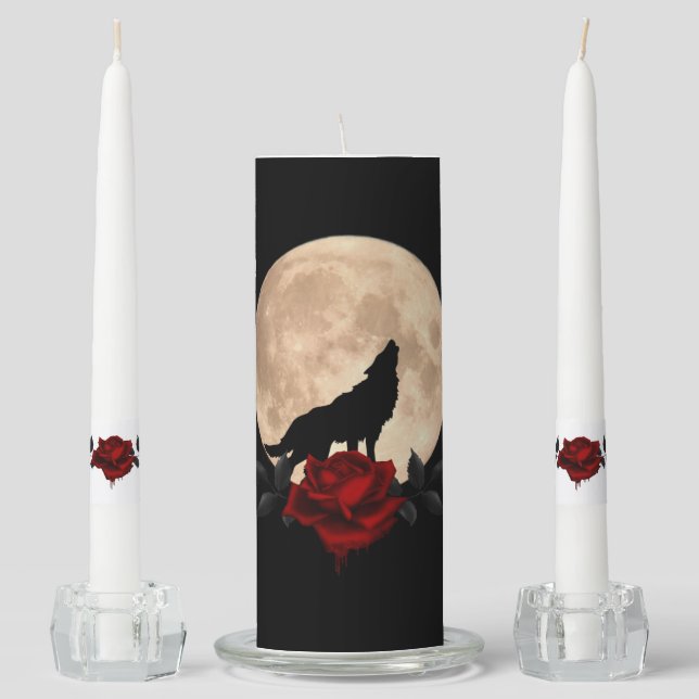 Gothic Full Moon With Wolf Unity Candle Set (Front)
